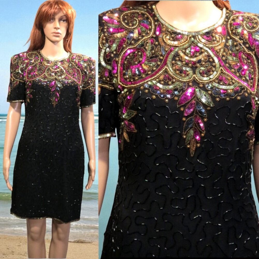 Vintage Black Silk Beaded Dress